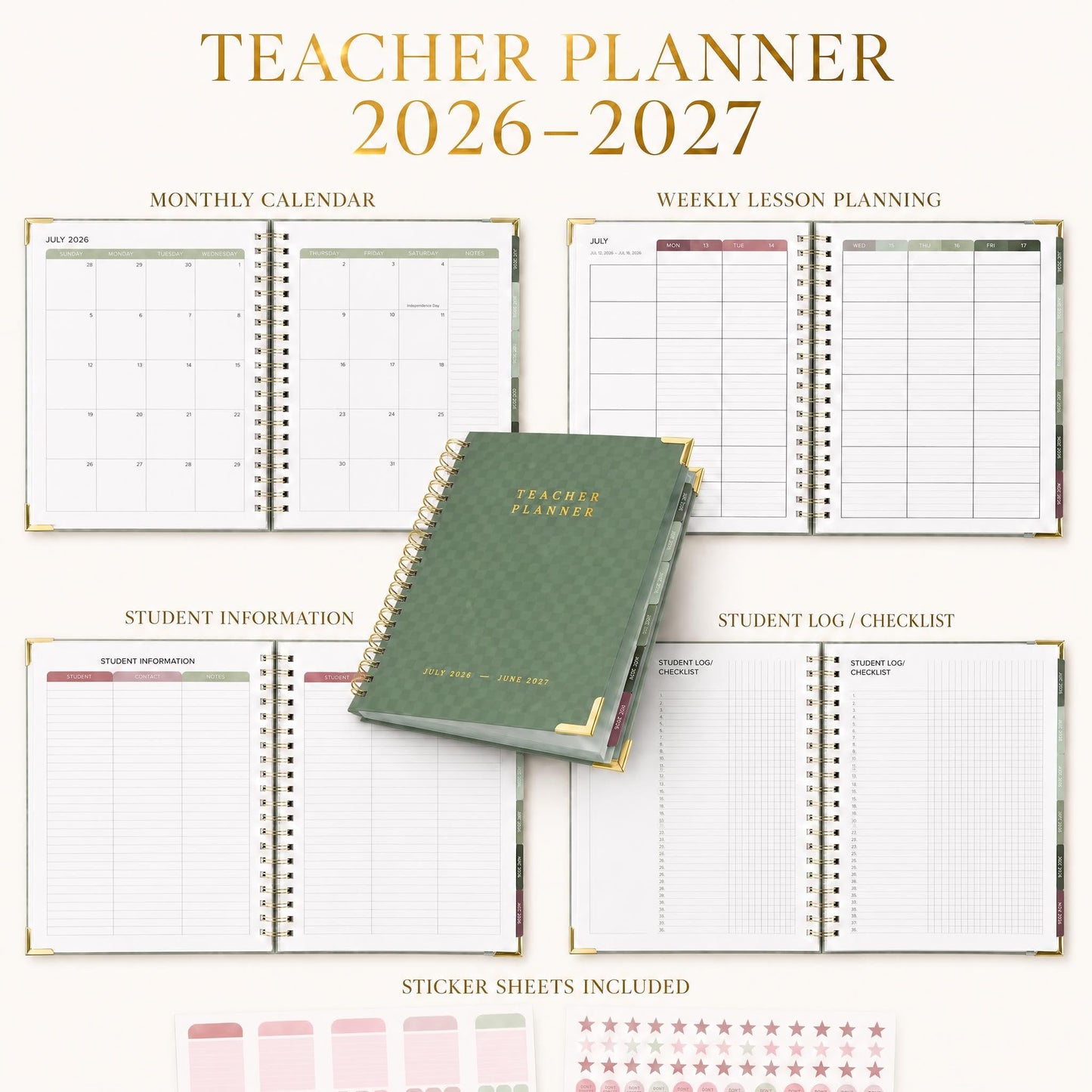 Aesthetic Teacher Planner For The 2026-2027 Academic School Year - Your All Incl. 8.5" x 11" Lesson Plan Book Supplies - Easily Organize Your Daily, Weekly & Monthly Classroom/Homeschool Schedule