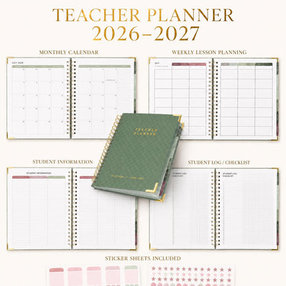 Aesthetic Teacher Planner For The 2026-2027 Academic School Year - Your All Incl. 8.5" x 11" Lesson Plan Book Supplies - Easily Organize Your Daily, Weekly & Monthly Classroom/Homeschool Schedule