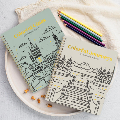 Beautiful Adult Coloring Book Set of 2 for Relaxation - Inspirational Adventures and Landmarks Scenery for The Spirit of Wanderlust - Perfect Stress-Relieving Gift for Women (Journeys & Cities, 2)