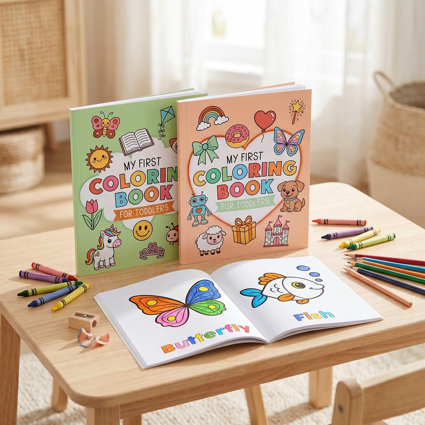 ZICOTO Fun Coloring Book for Toddlers - Set of 2 Cute My First Toddler Coloring Books with Big Simple Designs - Easy Learning Activity Book for Kids, Boys and Girls to Keep Little Ones Engaged