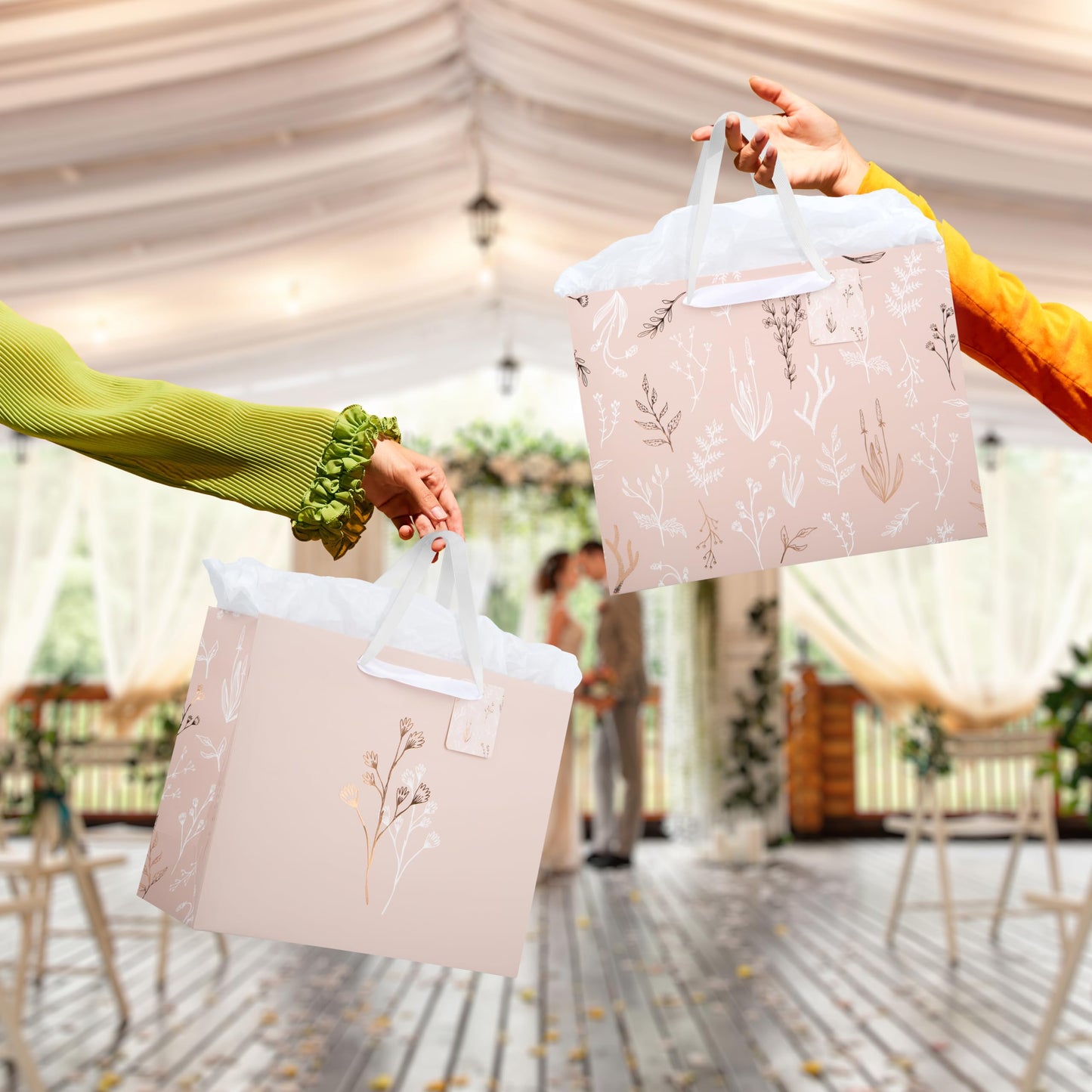 Beautiful Gift Bags Set of 2 - Large 13" Bags with Handles incl. Matching Tissue Paper, Cards & Stickers - Reusable and Perfect For Presents of Any Birthday, Weddings, Mothers Day & Special Occasion