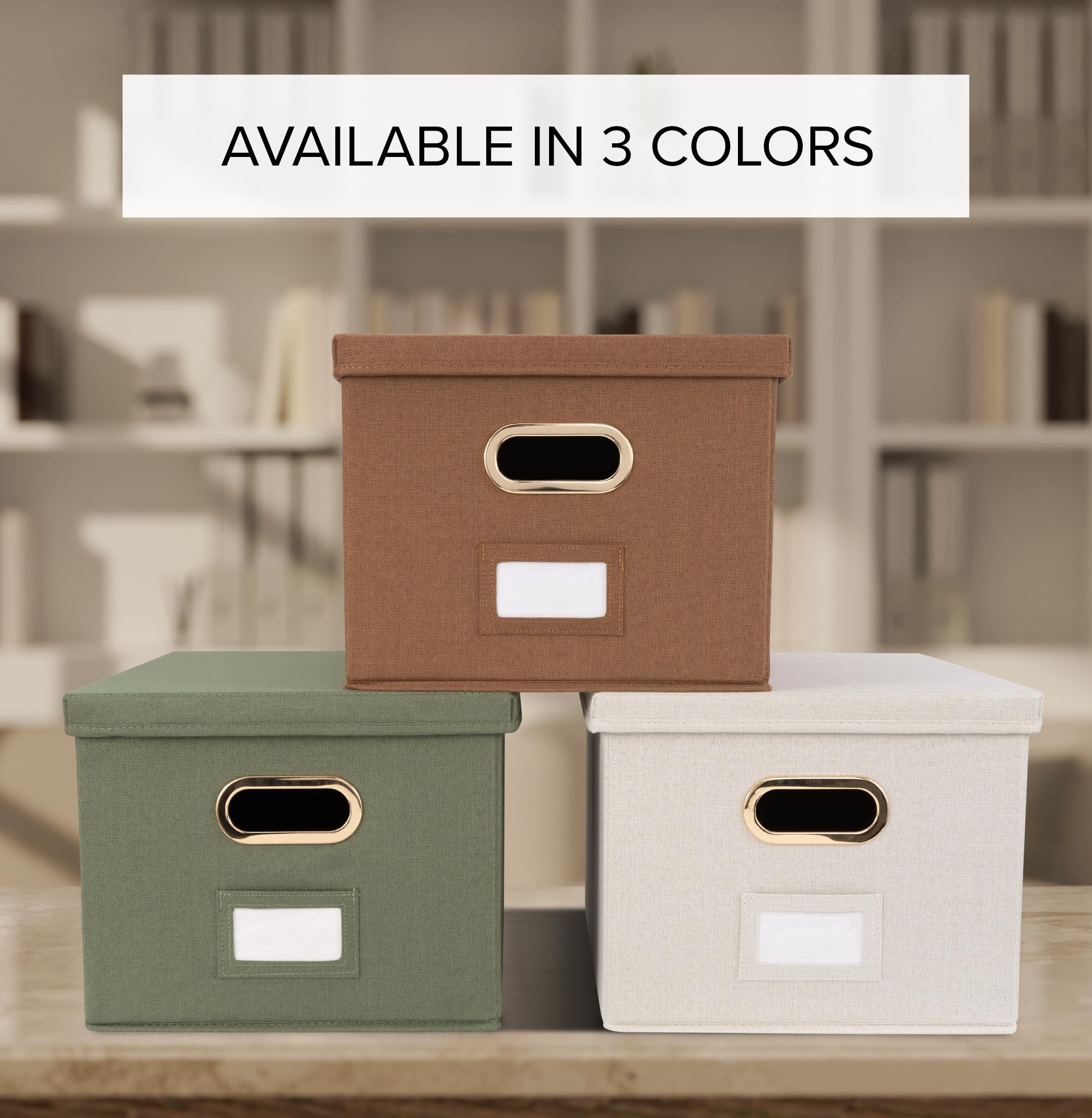 ZICOTO Decorative File Box Organizer Set of 2 - Collapsible Linen File