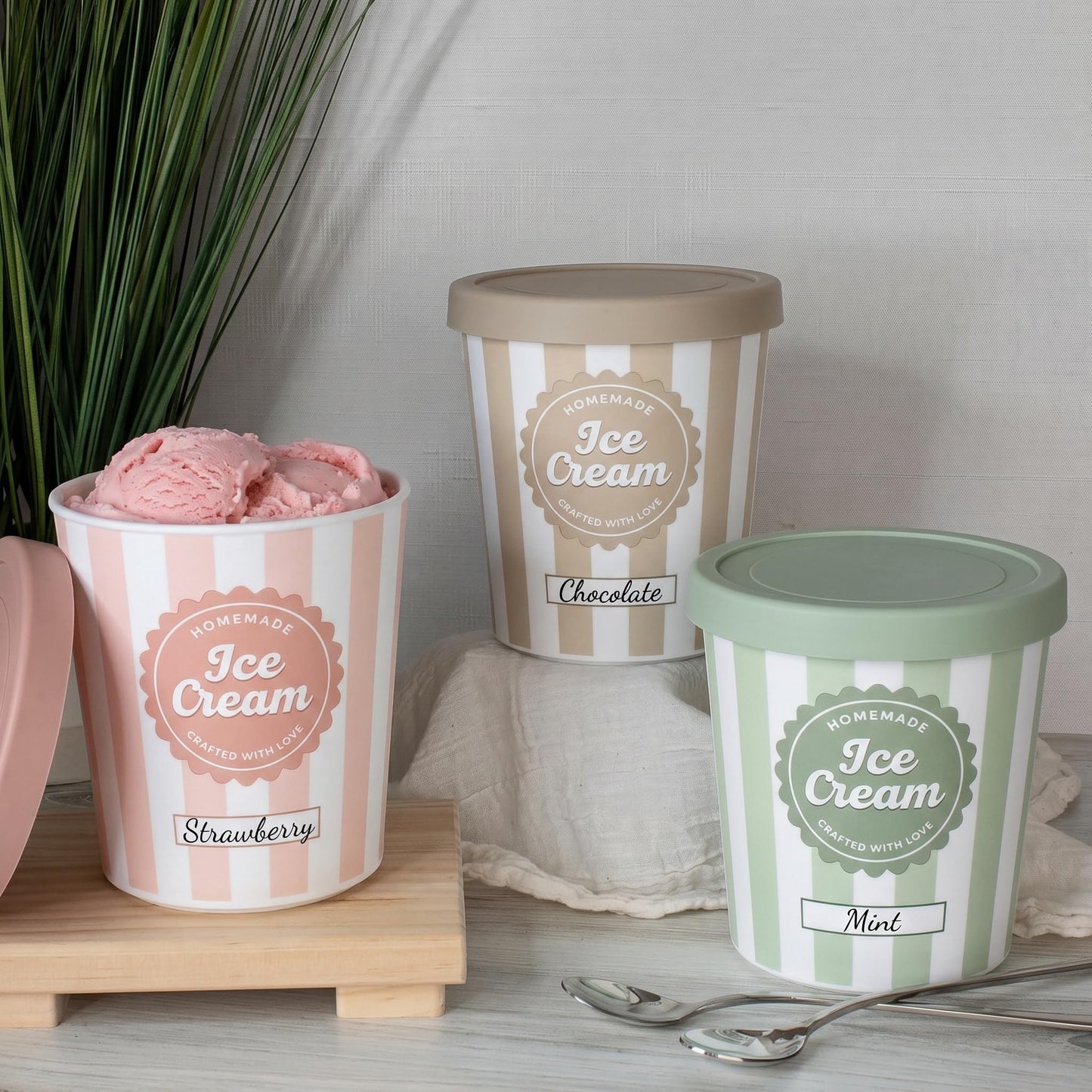 ZICOTO Set of 3 Reusable Ice Cream Containers 1 Quarts ea. - Perfect for Homemade Sorbet, Frozen Yogurt Or Gelato - Stackable Storage Pint Containers, Stickers And Lids Stores Easily In Freezer