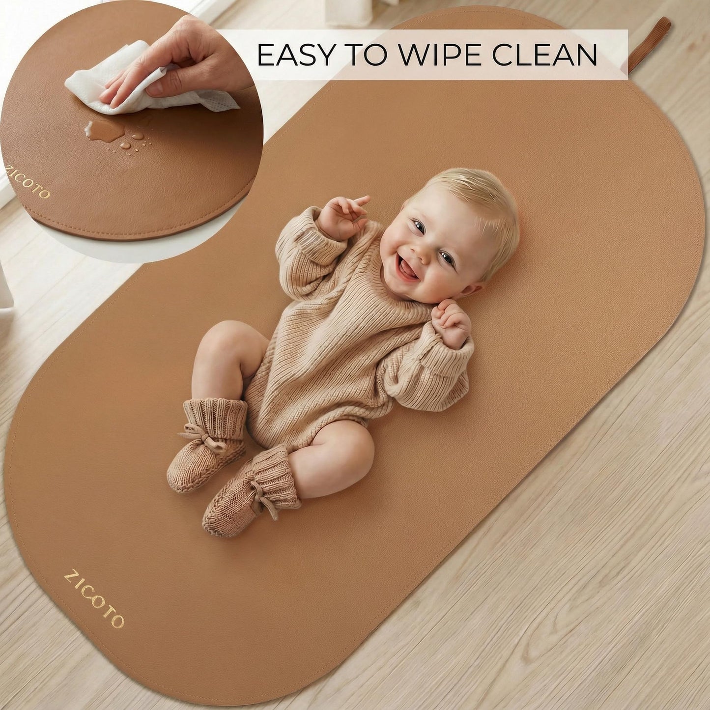 Beautiful Portable Baby Changing Pad - Wipeable and Easy to Clean Diaper Changing Mat - The Perfect Waterproof Vegan Leather Pad for Traveling