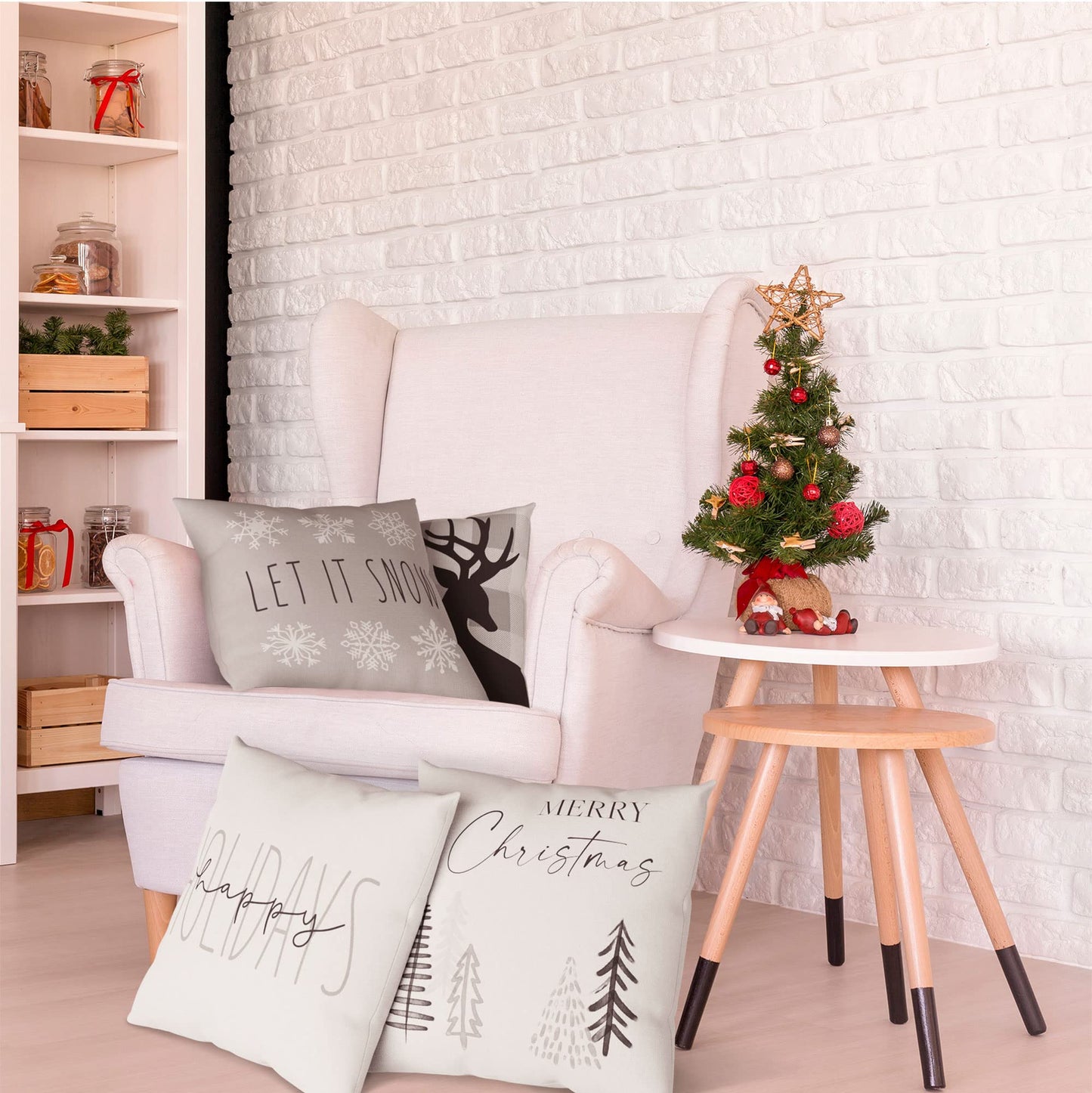 Beautiful Christmas Pillow Covers 18" x 18" - 4 Modern Farmhouse Design Throw Pillow Covers - These Buffalo Plaid Holiday Decor Accents are The Perfect Addition to Your Indoor/Outdoor Home Decoration