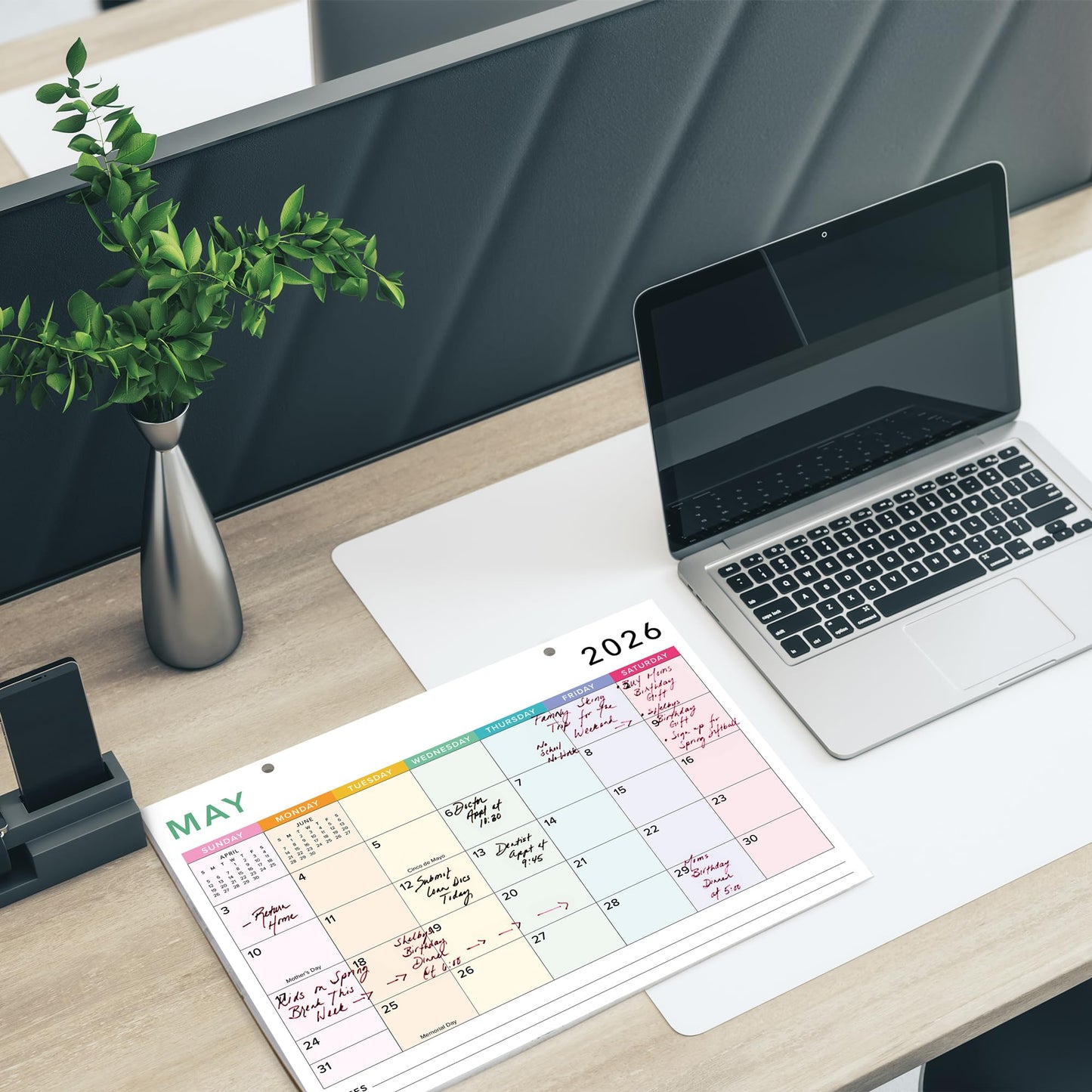 Colorful 2026 Desk Calendar - Runs From January 2026 Until July 2027 - Large Easy to Track Office Desktop/Wall Calendar 16"x12" for Effortless Organizing