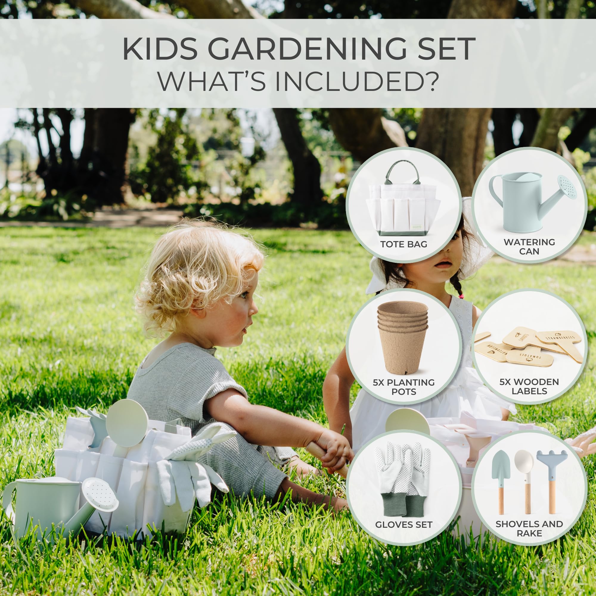 ZICOTO Fun Kids Gardening Set with Bag - Safe Gardening Tools for Kids