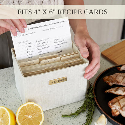 Beautiful Recipe Box with Wooden Lid - Incl. 50x 4x6" Recipe Cards and Matching Dividers to Easily Organize Up to 250 Recipes - A Sturdy Card Holder And Great Gift that Perfectly Fits into Any Kitchen