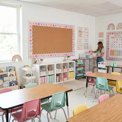 Beautiful Scalloped Bulletin Board Borders for Classroom Decor - 60 Smiley Face Strips for Up to 3 Boards 4x6 ft, Durable Decoration and Teacher Must Haves for a Warm Welcoming Classroom
