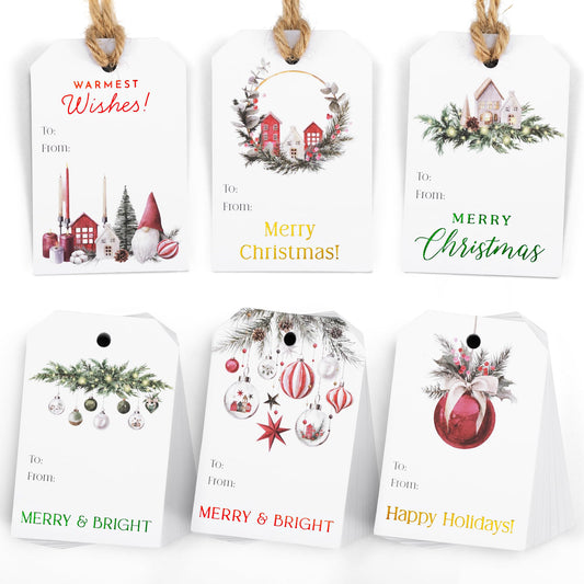 Beautiful Christmas Gift Tags - 48 Watercolor Quality Labels with Rope for Personalizing Your Holiday Presents - Spread Joy and Cheer with These Festive Christmas Name Tag Stickers