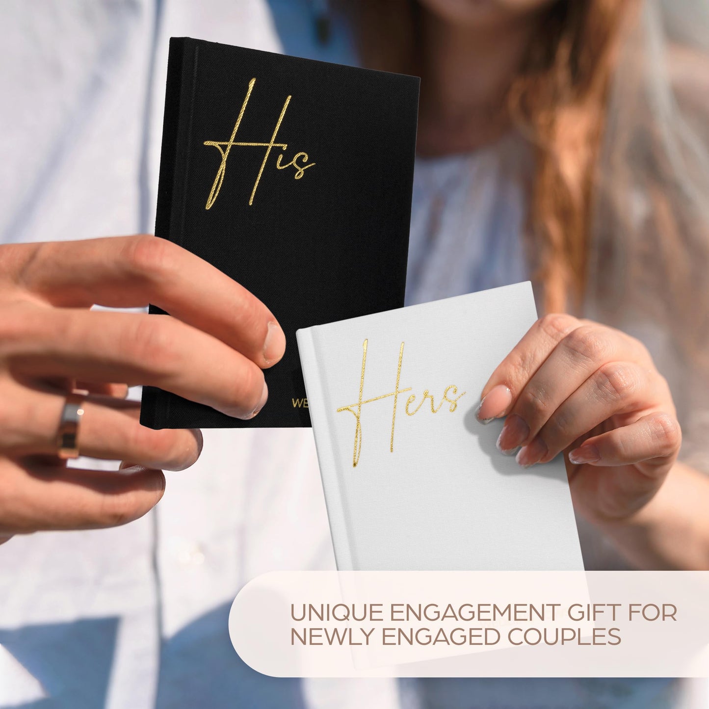 ZICOTO Elegant Linen Wedding Vows With Gold Foil Lettering - Perfectly Sized His and Hers Vows With Plenty Of Pages To Write Whatever is on Your Heart - A Beautiful Addition For The Wedding Day