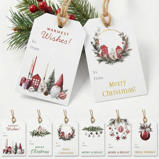 Beautiful Christmas Gift Tags - 48 Watercolor Quality Labels with Rope for Personalizing Your Holiday Presents - Spread Joy and Cheer with These Festive Christmas Name Tag Stickers