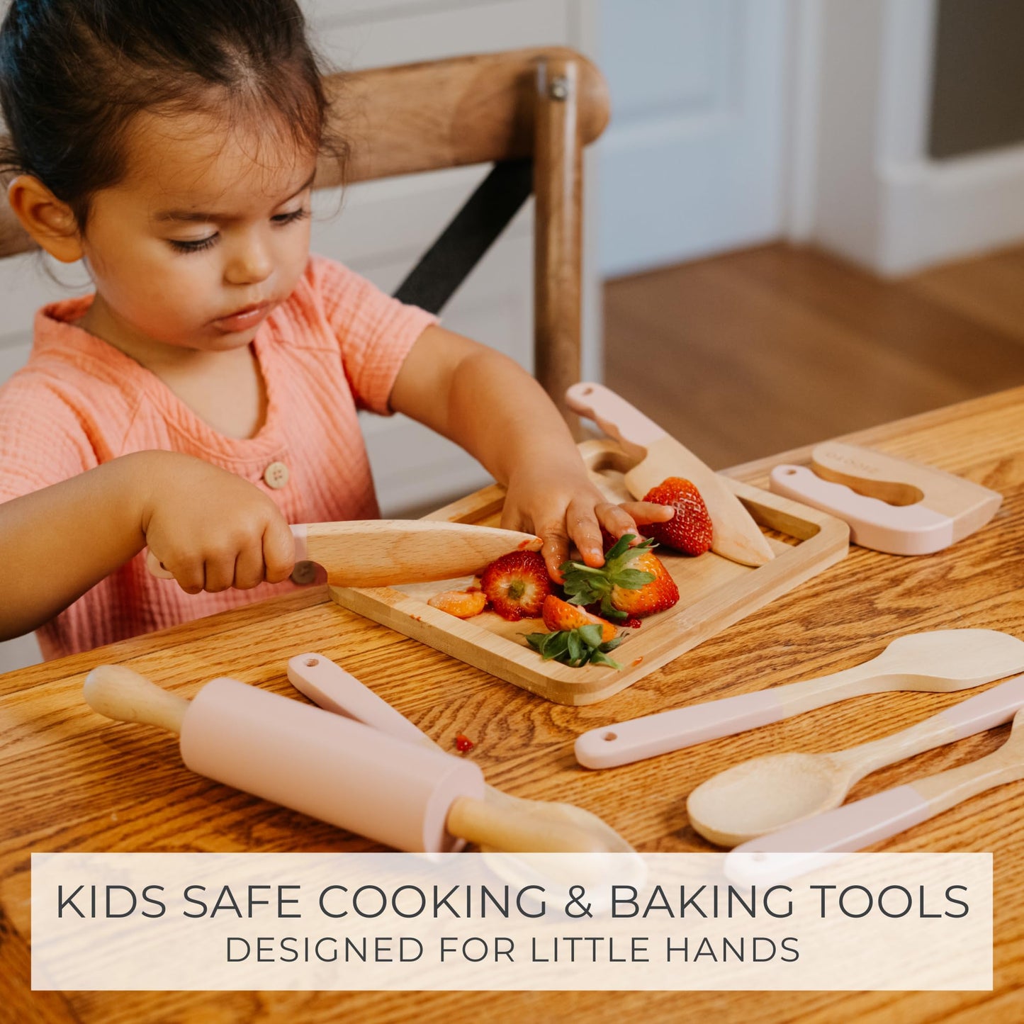 Wooden Cooking & Baking Set for Kids - Safe & Real Kitchen Tools Give Toddlers a Fun Cooking Experience - Durable Utensils are Perfect for Gifting to Create Lasting Family Memories