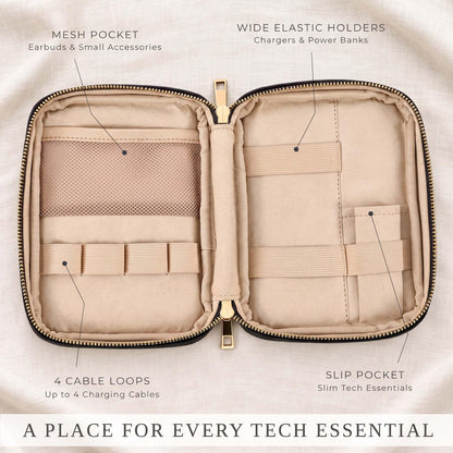 Stylish Tech Organizer Pouch - PU Leather Electronics Travel Bag for Women