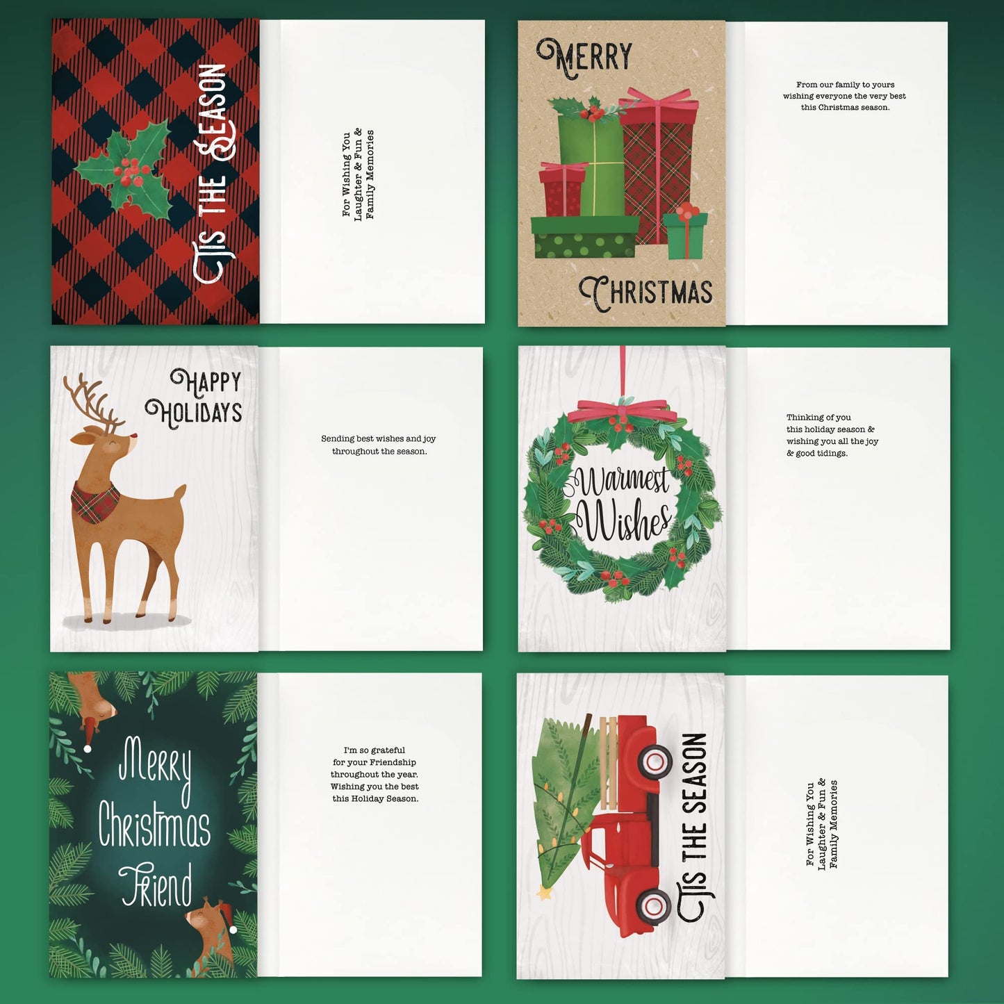ZICOTO Beautiful Christmas Cards Set of 24 - Incl. Bulk Envelopes, Matching Stickers And Storage Box - Perfect to Send Warm Holiday Wishes to Friends and Family