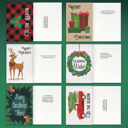 ZICOTO Beautiful Christmas Cards Set of 24 - Incl. Bulk Envelopes, Matching Stickers And Storage Box - Perfect to Send Warm Holiday Wishes to Friends and Family