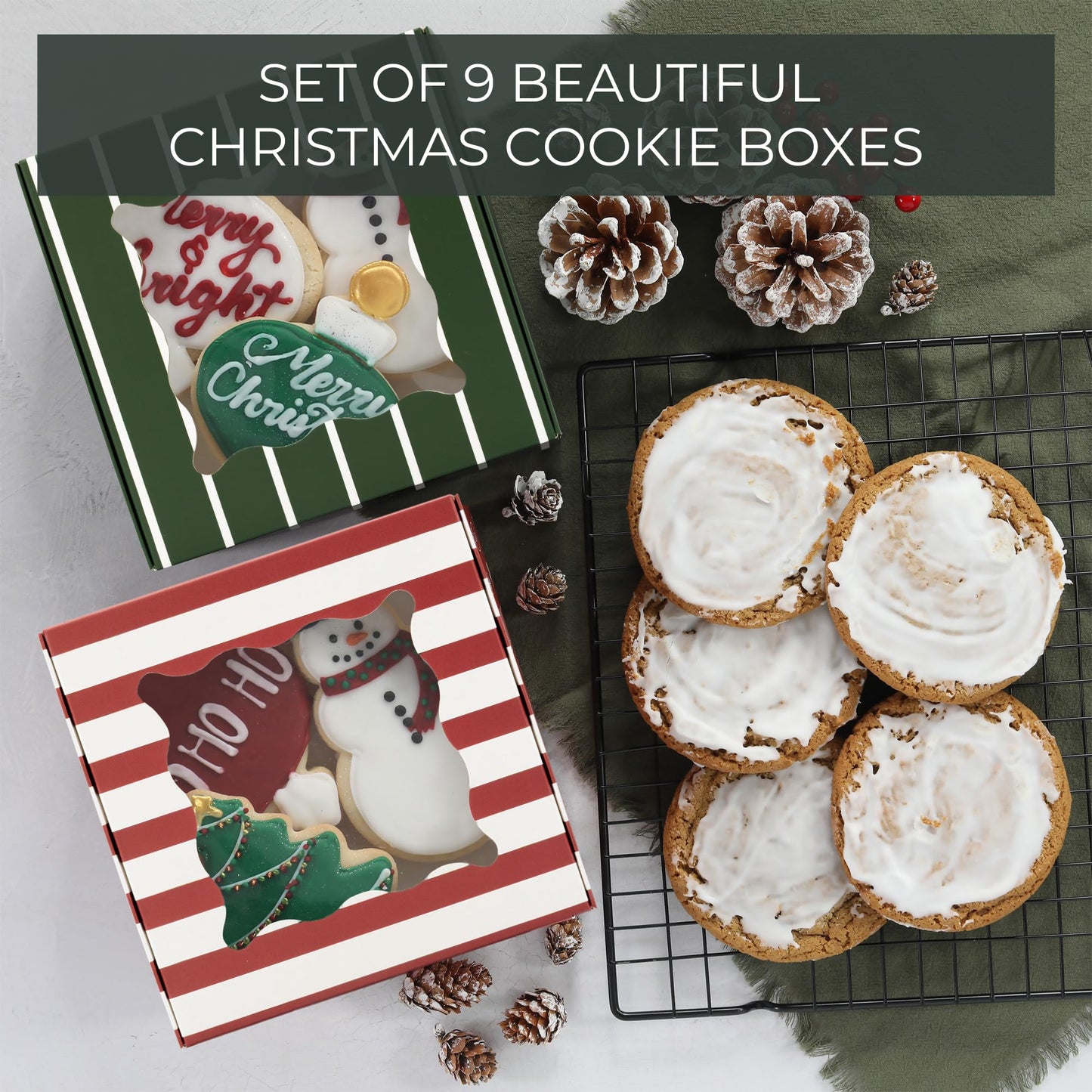 ZICOTO Beautiful Christmas Cookie Boxes Set Of 9 - Cute Containers Are Great To Share Delicious Homemade Cookies, Candy Or Cupcakes