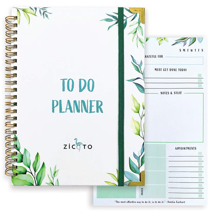 Aesthetic Greenery to Do List Notebook - Beautiful Daily Planner Easily Organizes Your Daily Tasks and Boosts Productivity - The Perfect Journal and Undated Office Supplies Notepad for Women