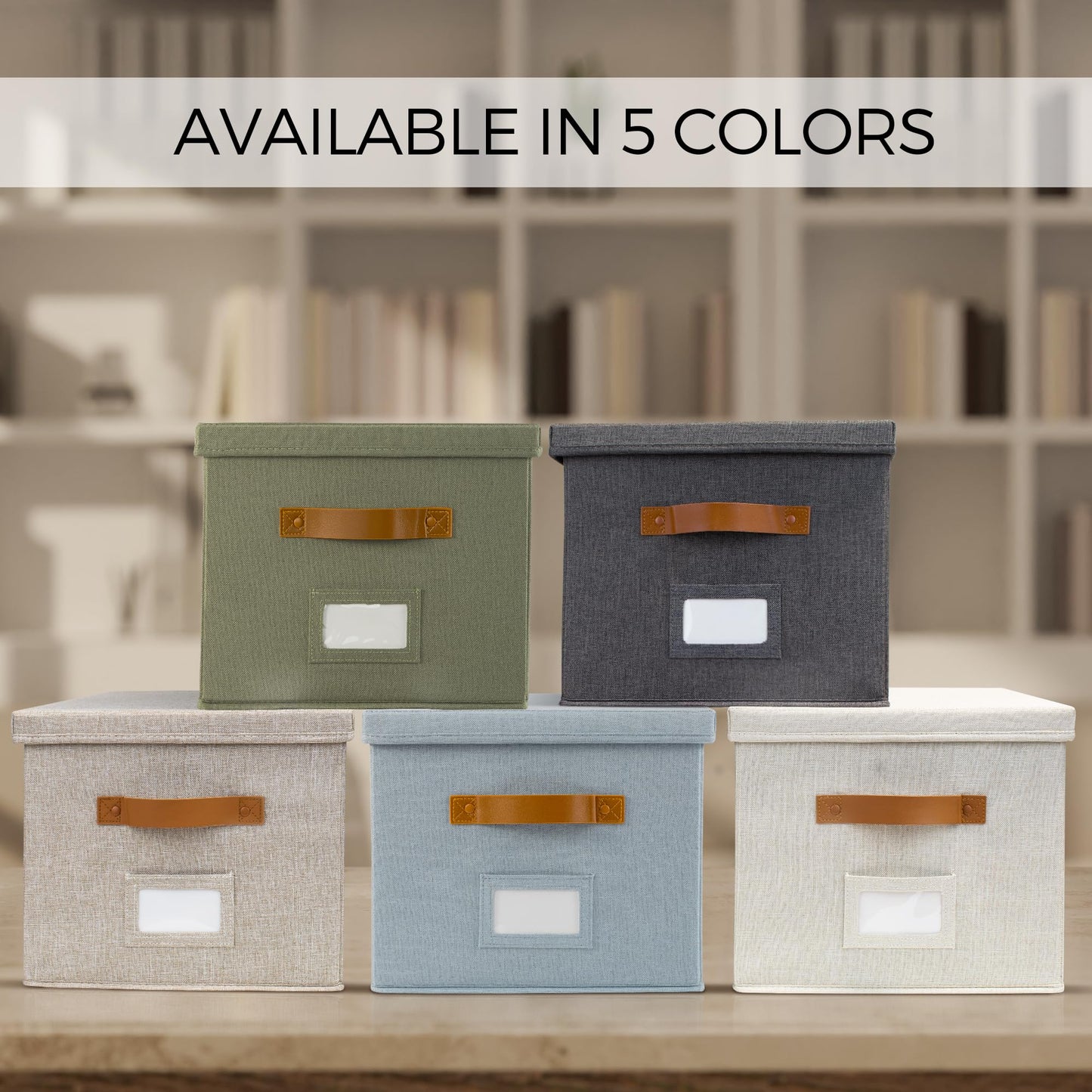 ZICOTO Decorative Ivory File Box Organizer Set of 2 - Collapsible Linen File Cabinet for Easy Folder Storage - Store All Your Documents and Folders in Style