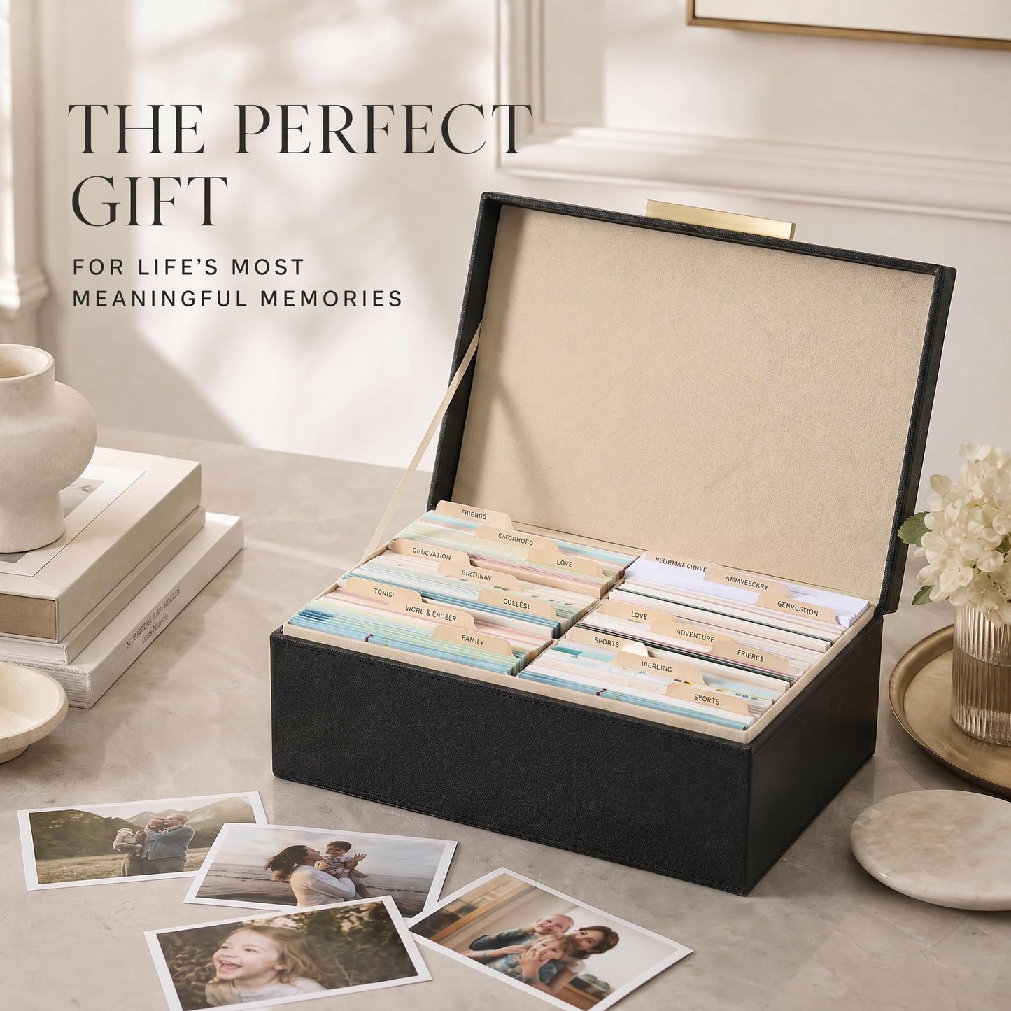 ZICOTO Decorative Photo Storage Box - Sturdy Linen Photo Organizer with Dividers is Perfect to Store Up to 1200 Pictures and 4x6 Photos - Portable Scrapbook Storage Containers with Lid