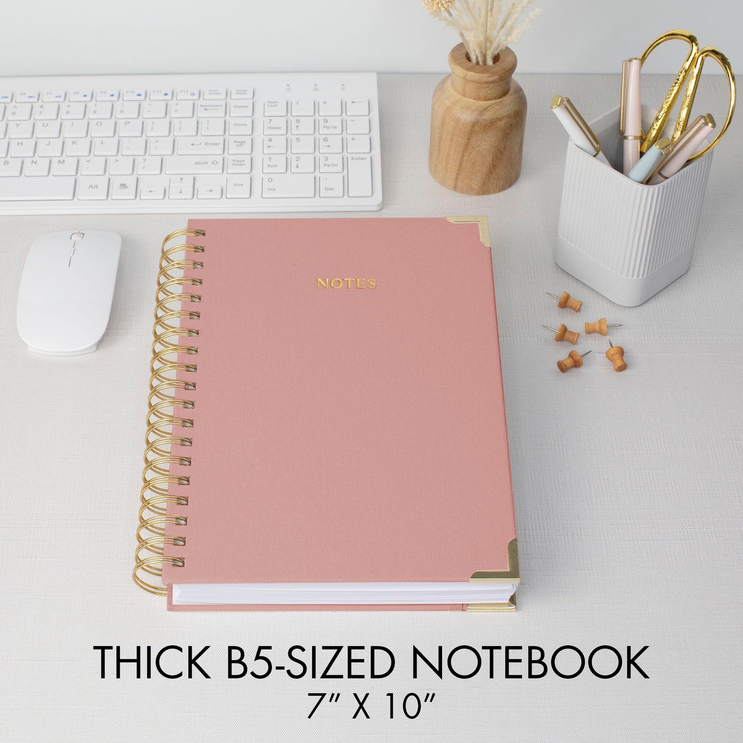 Aesthetic Thick Spiral Notebook Journal For Women in B5 Format - Stylish Linen Hardcover College Ruled Note Book w 300 Lined Pages - Cute Supplies For Bible Study & Staying Organized at Work or School