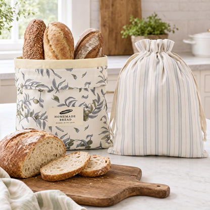 ZICOTO Charming Bread Bags for Homemade Bread - Set of 2 Beeswax-Lined Reusable Linen Bags That Keep Your Sourdough Fresh Naturally - A Thoughtful Bread Storage Gift for Bread Making Lovers