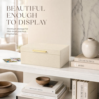 ZICOTO Decorative Photo Storage Box - Sturdy Linen Photo Organizer with Dividers is Perfect to Store Up to 1200 Pictures and 4x6 Photos - Portable Scrapbook Storage Containers with Lid