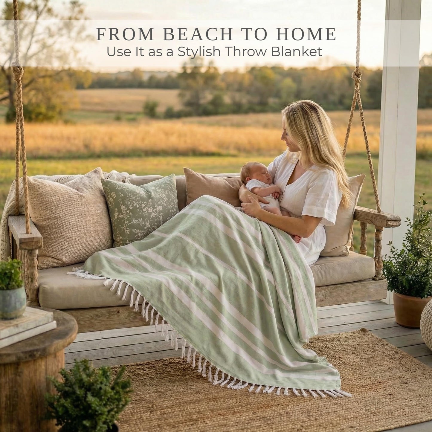 ZICOTO Beach Blanket Oversized for Family Beach Days & Picnics – Large Turkish Beach Towel, Quick-Drying and Sand-Resistant – Soft 80x80 Inch Outdoor Blanket, Lightweight Cotton Blend