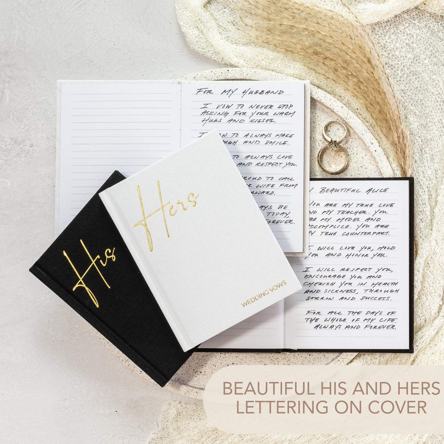 Elegant Linen Wedding Vow Books With Gold Foil Lettering - Perfectly Sized His and Hers Vow Books With Plenty Of Pages To Write Whatever is on Your Heart - A Beautiful Addition For The Wedding Day