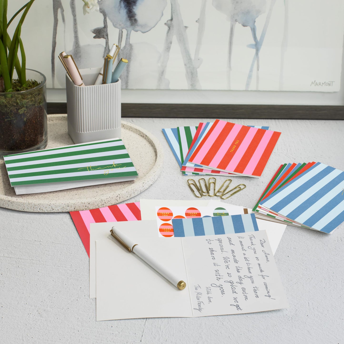 Beautiful Striped Thank You Cards Set of 30 With Envelopes and Stickers - Elegant Blank Cards For Personalized Notes - Perfect Bulk Stationary Set For All Occasions incl. Weddings, Business & Baby Showers