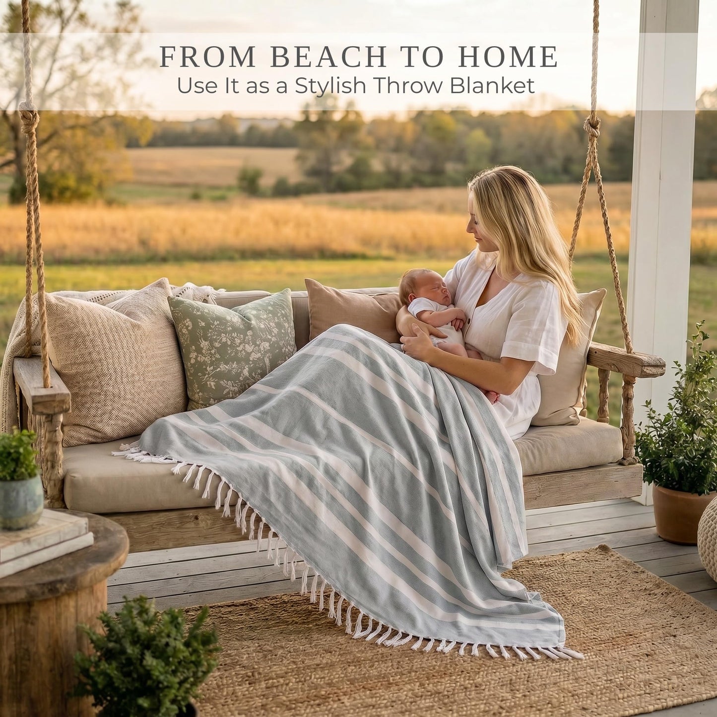 ZICOTO Beach Blanket Oversized for Family Beach Days & Picnics – Large Turkish Beach Towel, Quick-Drying and Sand-Resistant – Soft 80x80 Inch Outdoor Blanket, Lightweight Cotton Blend