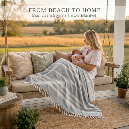 ZICOTO Beach Blanket Oversized for Family Beach Days & Picnics – Large Turkish Beach Towel, Quick-Drying and Sand-Resistant – Soft 80x80 Inch Outdoor Blanket, Lightweight Cotton Blend