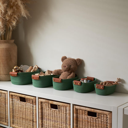Beautiful Storage Basket Set of 5 - Sturdy Cotton Rope Baskets for Shelves Are Perfect for Organizing Your Home - Quality Storage Bins Easily Fit With Any Nursery or Bedroom Decor