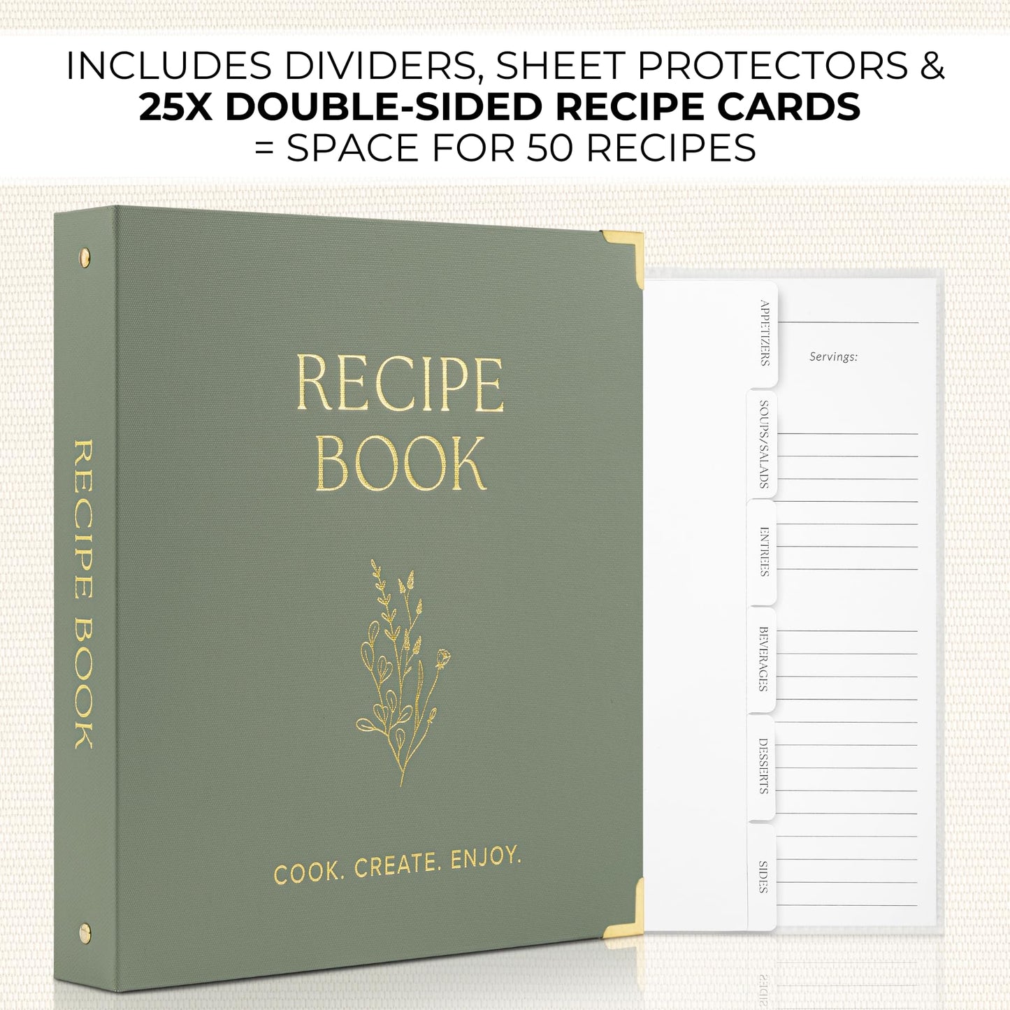 Aesthetic 8.5" x 11" Recipe Binder with Waterproof Cover - The Perfect Recipe Book with Plastic Sleeves to Write in Your Own Recipes - Quality Blank Cookbook Binder, Cards incl.