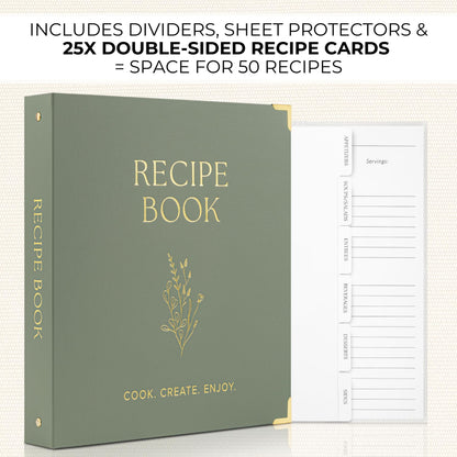 Aesthetic 8.5" x 11" Recipe Binder with Waterproof Cover - The Perfect Recipe Book with Plastic Sleeves to Write in Your Own Recipes - Quality Blank Cookbook Binder, Cards incl.