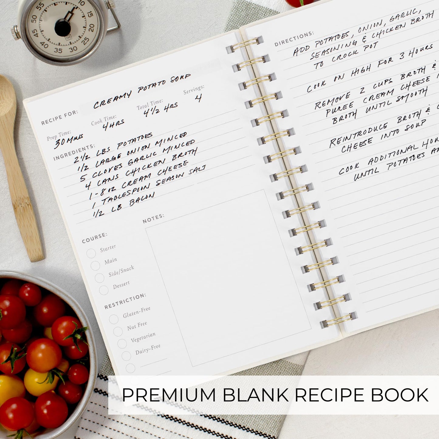 ZICOTO Aesthetic Blank Recipe Book with Linen Cover - The Perfect Recipe Notebook to Write in Your Own Recipes - Beautiful Blank Cookbook to Organize Your Recipes