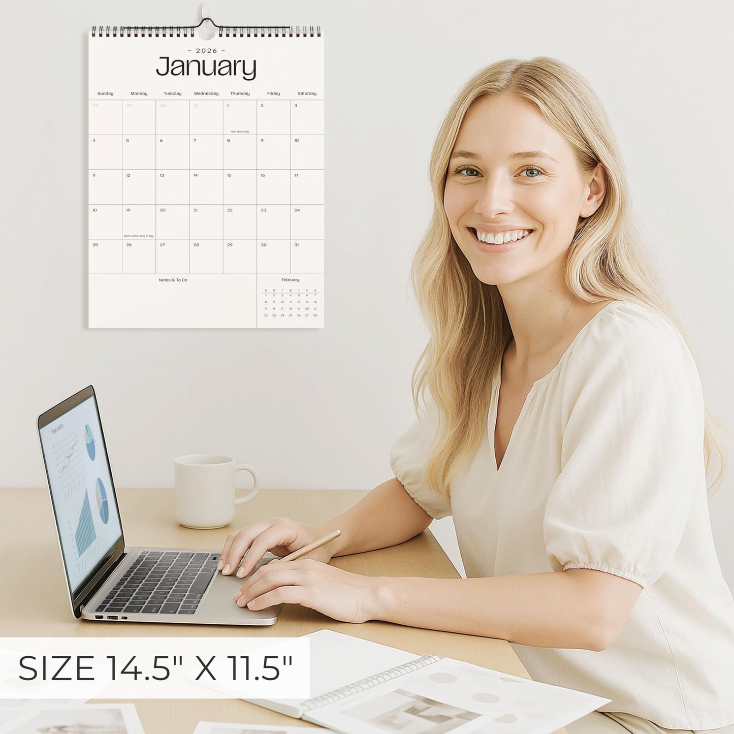 Beautiful 2026 Wall Calendar - Runs from January 2026 until July 2027 - Large 14.5" x 11.5" Office Wall Calendar for Easy Organizing