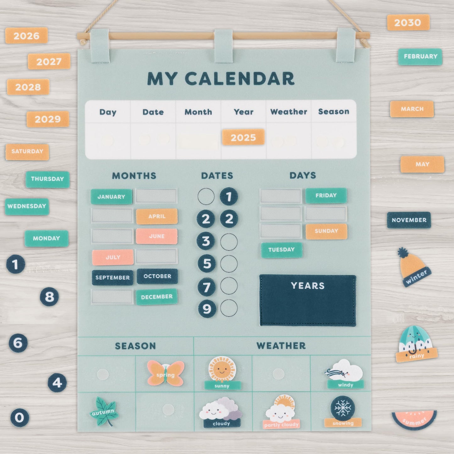 Beautiful Toddler and Kids Calendar - Perfect Homeschool Supplies With Months, Days of the Week, Season and Weather - Cute Play Room Decor Essentials for Preschool Learning & Organization