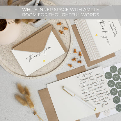 Beautiful Thank You Cards Set of 30 With Envelopes and Stickers - Modern Blank Cards For Personalized Notes - Perfect Bulk Stationary Set For All Occasions incl. Weddings, Business & Baby Showers
