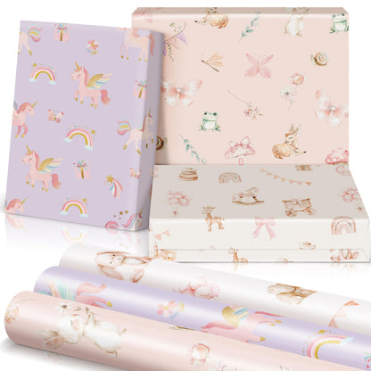 ZICOTO Beautiful Gift Wrapping Paper Rolls for Baby Shower - Cute Set of 3 Quality Rolls For Girls Birthdays & Baby Showers - Add a Touch of Magic to Every Gift You Wrap - 17 x 120 in