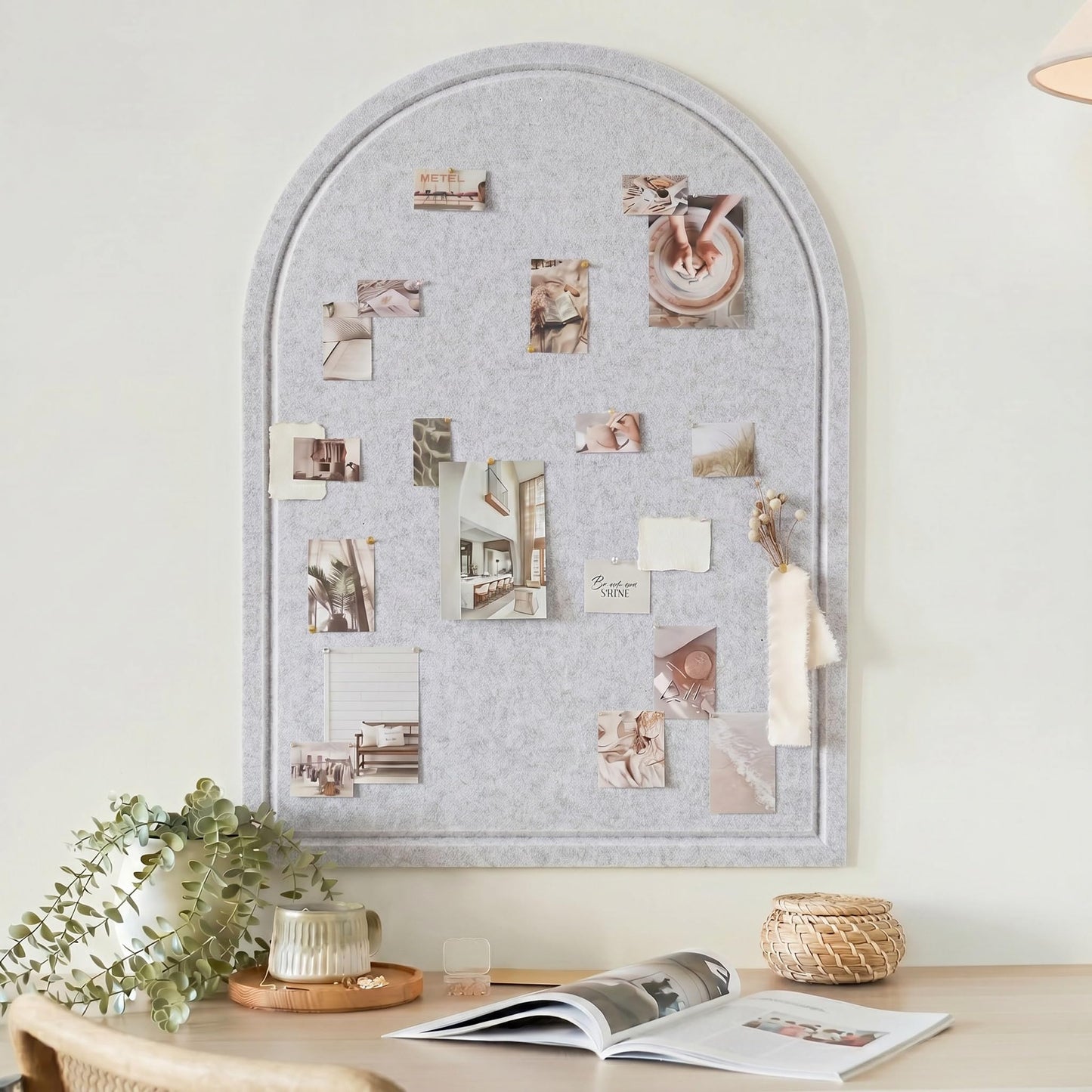 Large Arched Felt Bulletin Board - Stylish Perfectly Sized 21.5" x 17" Cork Board Alternative for Office & Wall Decor – Bulletin Board Set with Pins is Perfect to Display Your Photos