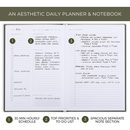 Aesthetic Daily Planner And Notebook With Hourly Schedule - Modern Hardcover To do List Notepad to Easily Organize Your Work Tasks And Appointments - The Perfect Office Supplies