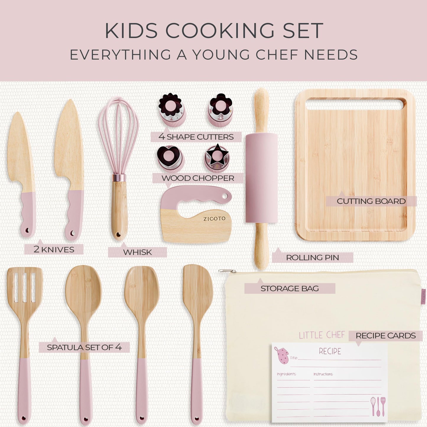 Wooden Cooking & Baking Set for Kids - Safe & Real Kitchen Tools Give Toddlers a Fun Cooking Experience - Durable Utensils are Perfect for Gifting to Create Lasting Family Memories