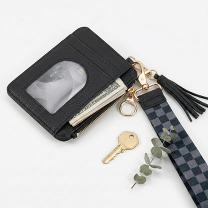Stylish Wristlet Wallet for Women - Slim Design Credit Card Holder w/ Plenty of Storage incl. Clear ID Window & Zipper Pocket - Easy Carry RFID Blocking Keychain Wallet w/ Tassel, Lanyard & Gold Rings