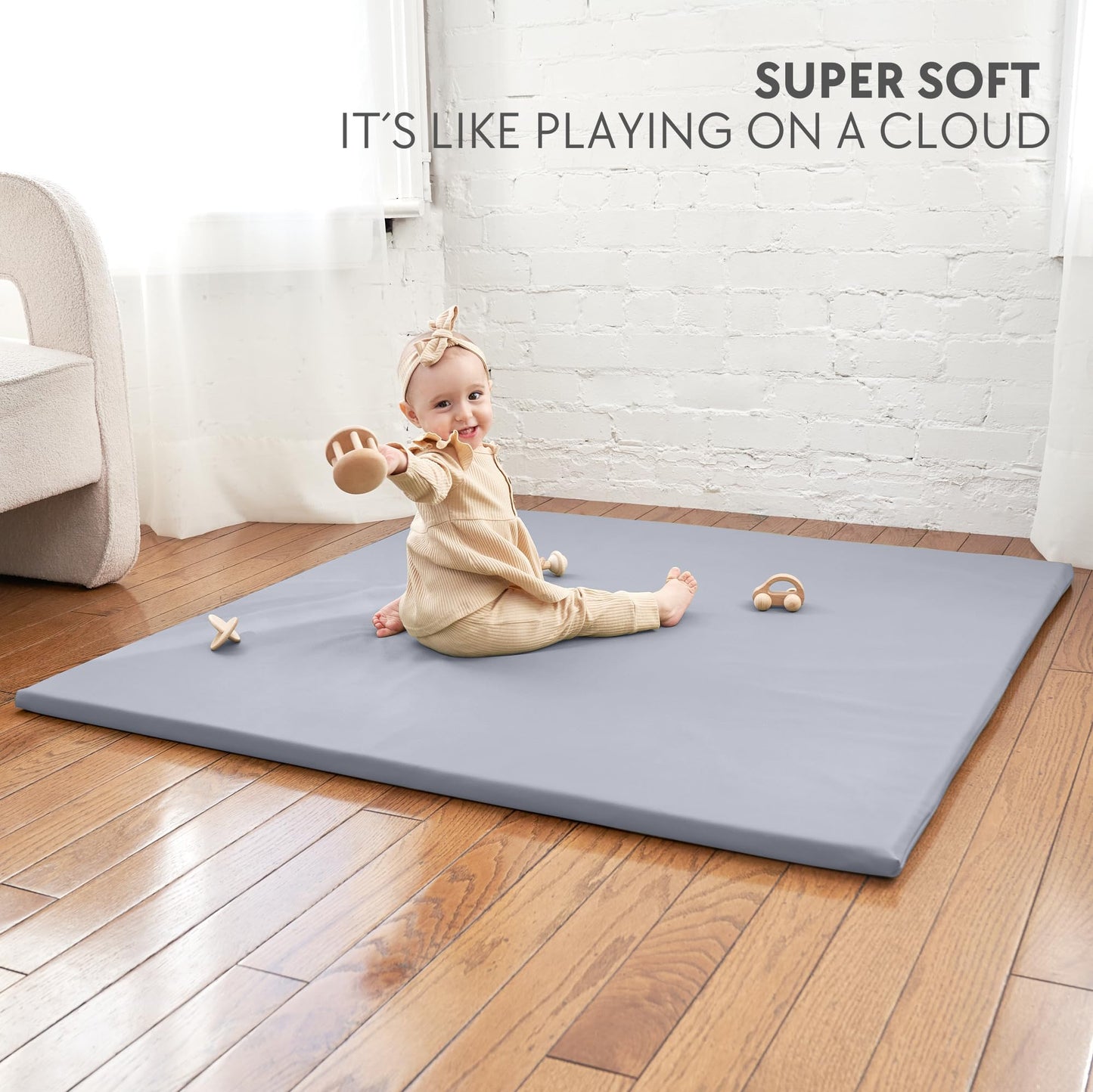 Stylish Vegan Leather Baby Play Mat - Soft, Easy to Clean Floor Mat Creates A Safe Play Area for Your Baby - The Perfect Modern Foam Playmat Fits Nicely with Your Kids Playroom Or Home Decor