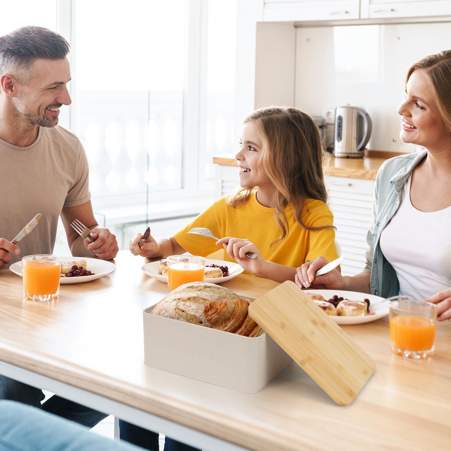 ZICOTO Beautiful Bread Box With Wooden Lid For Your Kitchen Countertop - Spacious Container Perfectly Stores Your Homemade Bread, English Muffins & Bagels - Quality Cutting Board Lid Keeps Loaf Fresh