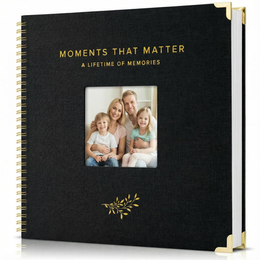 Elegant Scrap Book with Linen Cover and Gold Accents - Beautiful Photo Book & Memory Album for Preserving Cherished Photos - Lovely Gift