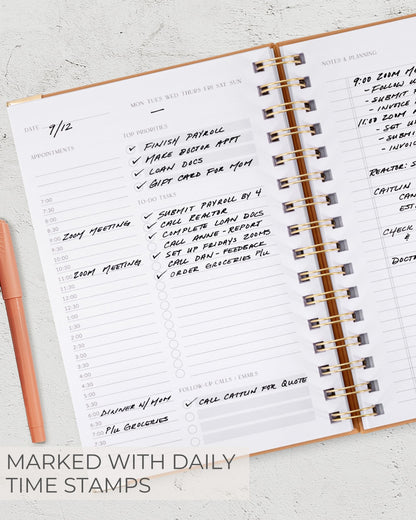 ZICOTO Aesthetic Daily Planner And Notebook With Hourly Schedule - Aesthetic Spiral To do List Notepad For Work/Home to Organize Tasks And Appointments - Stylish School/Office Supplies Book For Women