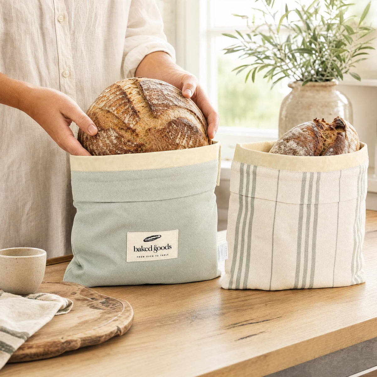 ZICOTO Charming Bread Bags for Homemade Bread - Set of 2 Beeswax-Lined Reusable Linen Bags That Keep Your Sourdough Fresh Naturally - A Thoughtful Bread Storage Gift for Bread Making Lovers