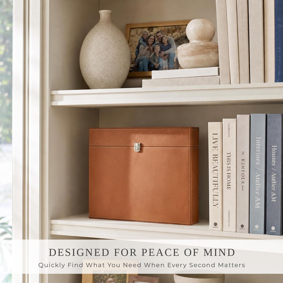 Document Organizer Box with 8 Folders - PU Leather File Organizer